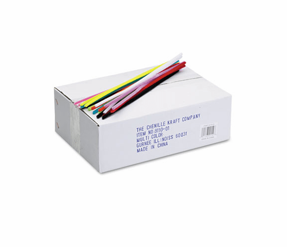 CKC911001 Jumbo Stems, 12" x 6mm, Metal Wire, Polyester, Assorted, 1000/Box By THE CHENILLE KRAFT COMPANY