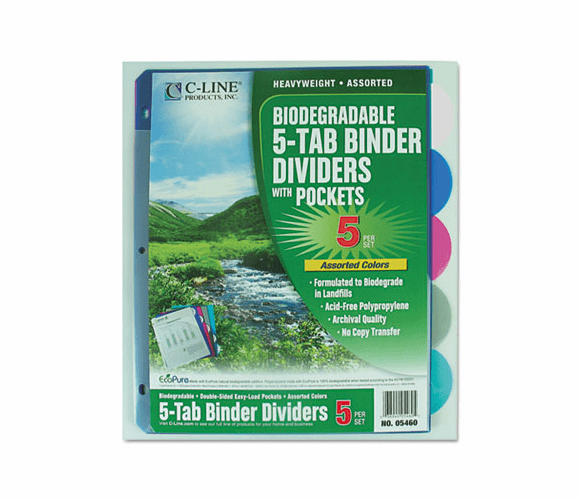 CLI05460 Biodegradable Poly Index Dividers with Pockets, 5-Tab, Multicolor By C-LINE PRODUCTS, INC
