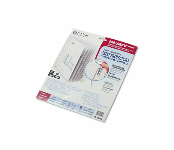 CLI05557 Polypropylene Sheet Protectors with Index Tabs, Clear Tabs, 11 x 8 1/2, 5/ST By C-LINE PRODUCTS, INC