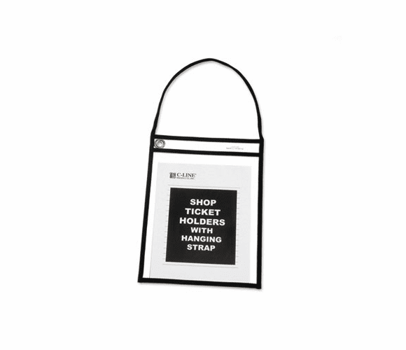 CLI41922 Shop Ticket Holder with Strap, Black, Stitched, Both Sides Clear, 9 x 12, 15/BX By C-LINE PRODUCTS, INC