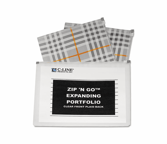 CLI48012 ZipNGo Expanding Portfolio, Letter, 13 Pockets, Plaid/Clear, 1/EA By C-LINE PRODUCTS, INC