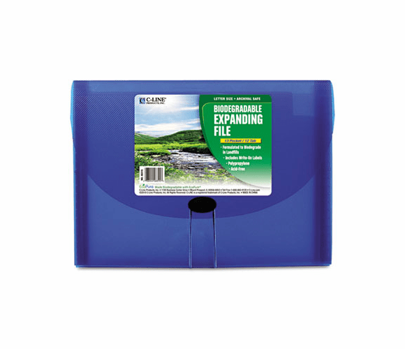 CLI48315 13-Pocket Biodegradable Expanding File, Letter, Blue By C-LINE PRODUCTS, INC