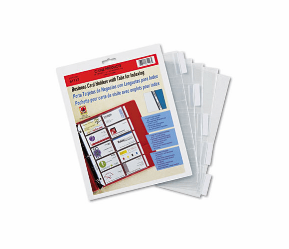CLI61117 Tabbed Business Card Binder Pages, 20 Cards Per Letter Page, Clear, 5 Pages By C-LINE PRODUCTS, INC