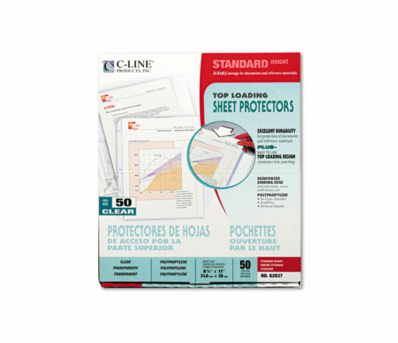CLI62037 Standard Weight Polypropylene Sheet Protector, Clear, 11 x 8 1/2, 50/BX By C-LINE PRODUCTS, INC