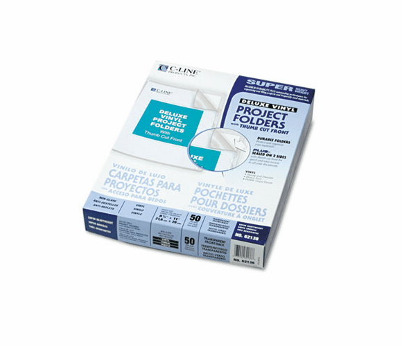 CLI62138 Deluxe Project Folders, Jacket, Letter, Vinyl, Clear, 50/Box By C-LINE PRODUCTS, INC