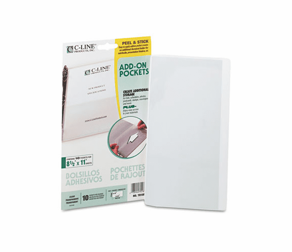 CLI70185 Peel & Stick Add-On Filing Pockets, 5-1/8 x 8-3/4, 10/Pack By C-LINE PRODUCTS, INC