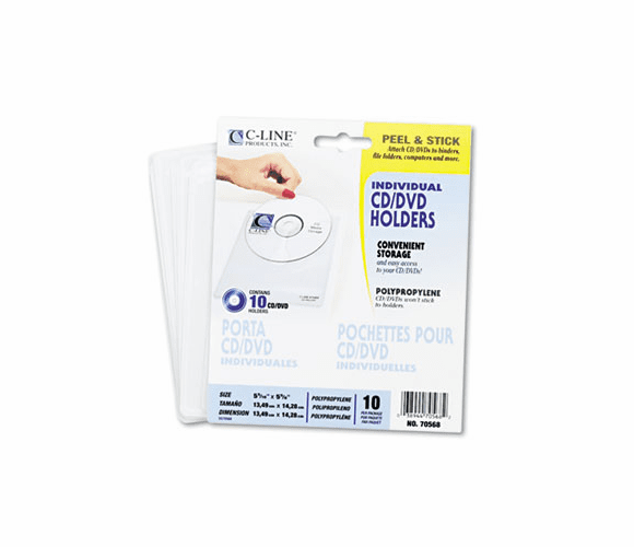 CLI70568 Self-Adhesive CD Holder, 5 1/3 x 5 2/3, 10/PK By C-LINE PRODUCTS, INC