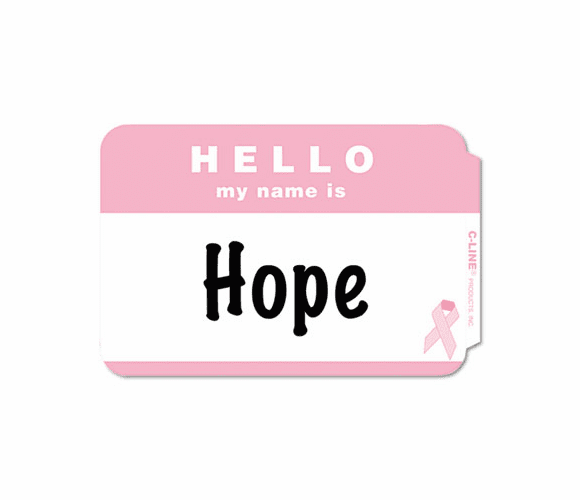 CLI92244 Pressue Sensitive Badges, Pink Ribbon, Hello My Name Is, 3-1/2 x 2-1/4, 75/BX By C-LINE PRODUCTS, INC