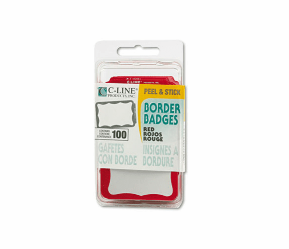 CLI92264 Self-Adhesive Name Badges, 3-1/2 x 2-1/4, Red, 100/Box By C-LINE PRODUCTS, INC