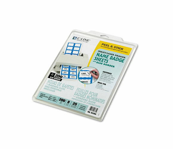 CLI92365 Self-Adhesive Inkjet/Laser Printer Name Badges, 3-3/8 x 2-1/3, Blue, 200/Box By C-LINE PRODUCTS, INC