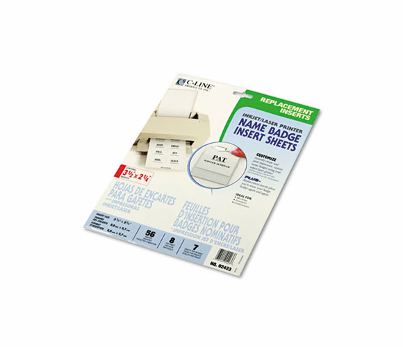 CLI92423 Additional Laser/Inkjet Badge Inserts, 3 1/2 x 2 1/4, White, 56/Pack By C-LINE PRODUCTS, INC