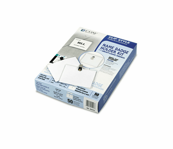 CLI95543 Badge Holder Kits, Top Load, 3 x 4, White, 50/Box By C-LINE PRODUCTS, INC