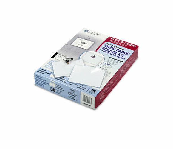 CLI95743 Badge Holder Kits, Top Load, 3 x 4, White, Combo Clip/Pin, 50/Box By C-LINE PRODUCTS, INC