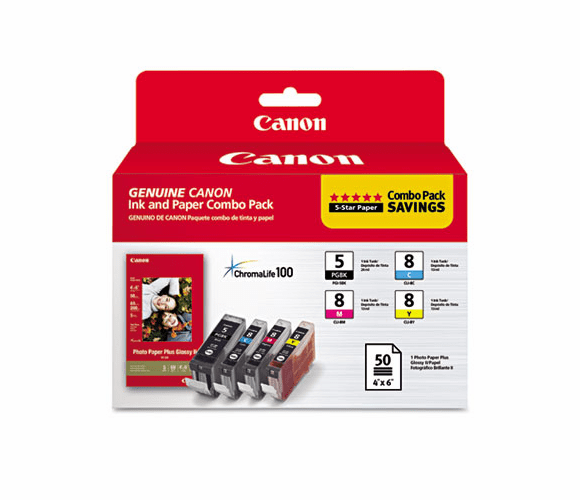 CNM0628B027 0628B027 Inks & Paper Pack, PGI-5, CLI-I8, Black; Cyan, Magenta, Yellow By CANON USA, INC.