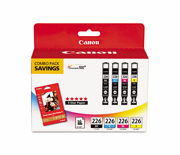 CNM4546B007AA 4546B007AA Ink & Paper Combination, (CLI-226), Black, Cyan, Magenta, Yellow By CANON USA, INC.