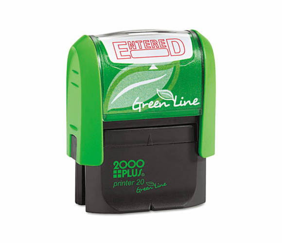 COS035348 2000 PLUS Green Line Message Stamp, Entered, 1 1/2 x 9/16, Red By CONSOLIDATED STAMP