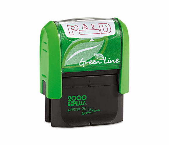COS035350 2000 PLUS Green Line Message Stamp, Paid, 1 1/2 x 9/16, Red By CONSOLIDATED STAMP