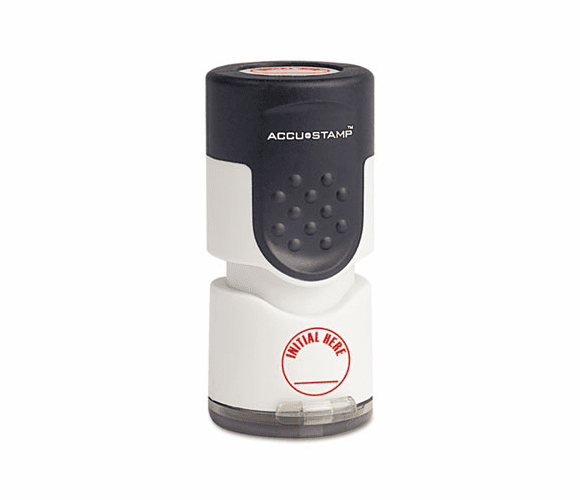 COS035661 Accustamp Pre-Inked Round Stamp with Microban, INITIAL HERE, 5/8" dia, Blue By CONSOLIDATED STAMP