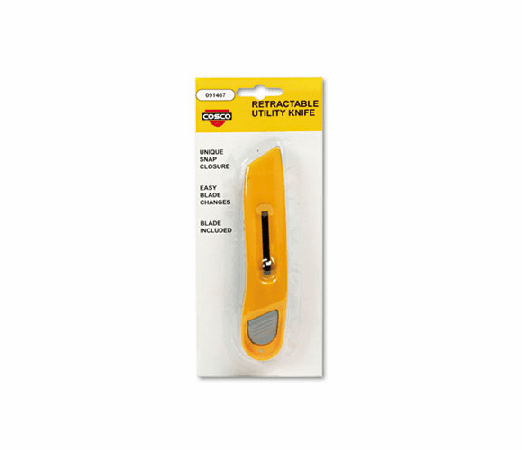 COS091467 Plastic Utility Knife w/Retractable Blade & Snap Closure, Yellow By CONSOLIDATED STAMP