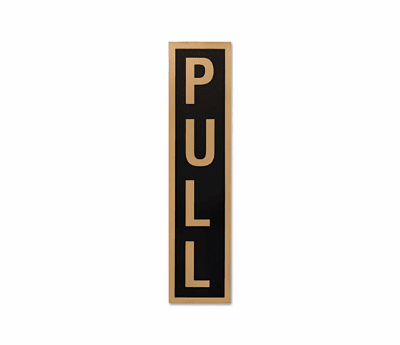 COS098078 Business Decal Sign, Push/Pull, 1 1/2 x 4, Black/Gold By CONSOLIDATED STAMP
