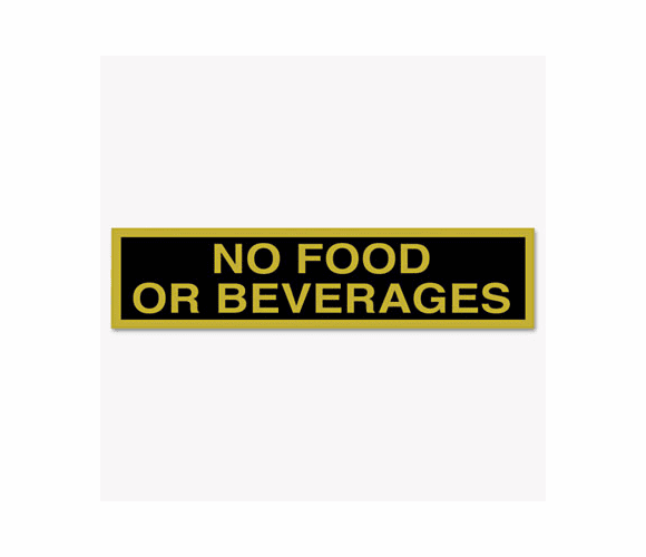 COS098079 Business Decal Sign, No Food or Beverages, 4 x 8 1/2, Black/Gold By CONSOLIDATED STAMP
