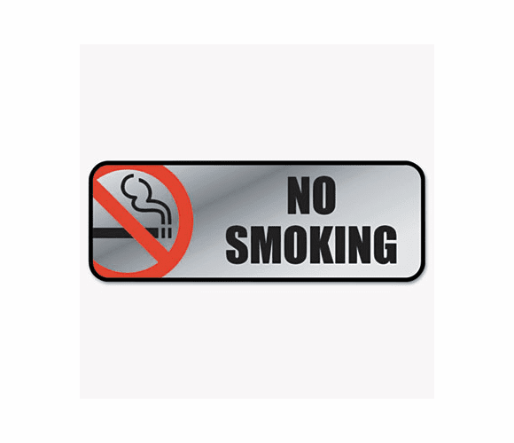COS098207 Brush Metal Office Sign, No Smoking, 9 x 3, Silver/Red By CONSOLIDATED STAMP
