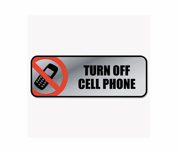 COS098211 Brushed Metal Office Sign, Turn Off Cell Phone, 9 x 3, Silver/Red By CONSOLIDATED STAMP