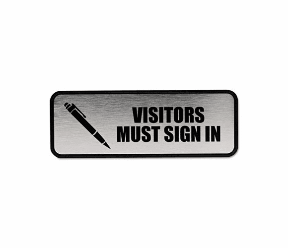 COS098212 Brushed Metal Office Sign, Visitors Must Sign In, 9 x 3, Silver By CONSOLIDATED STAMP