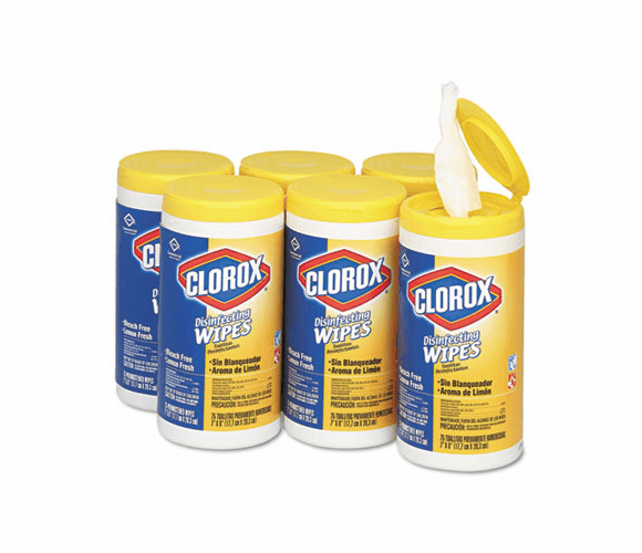 COX15948CT Lemon Scent Disinfecting Wet Wipes, Cloth, 7 x 8, 75/Canister, 6/Carton By CLOROX SALES CO.
