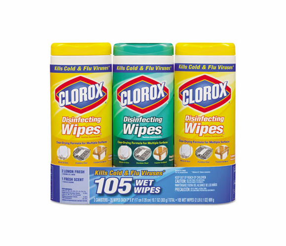COX30112 Disinfecting Wipes, 7 x 8, Lemon and Fresh, 35 Wipes/Canister, 3/Pack By CLOROX SALES CO.