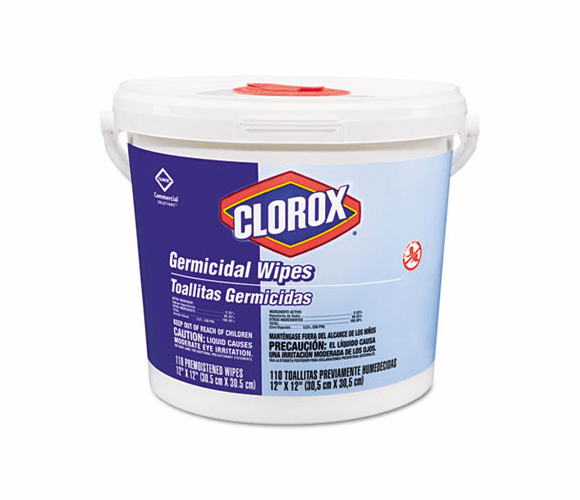 COX30358 Germicidal Wipes, 12 x 12, White, 110/Canister By CLOROX SALES CO.