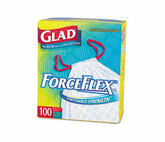 COX70427 Drawstring ForceFlex Tall Kitchen Bags, 13 gal, .95mil, 24 x 28, White, 100/Ctn By CLOROX SALES CO.