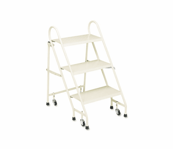 CRA113019 Steel Folding Three-Step Ladder w/Retracting Casters, Beige By CRAMER