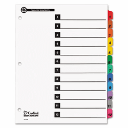 CRD71218 100% Recycled OneStep Index System, Multicolor 12-Tab, 11 x 8-1/2, 1 Set By CARDINAL BRANDS INC.
