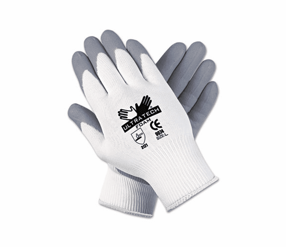 CRW9674L Ultra Tech Foam Seamless Nylon Knit Gloves, Large, White/Gray By MCR SAFETY