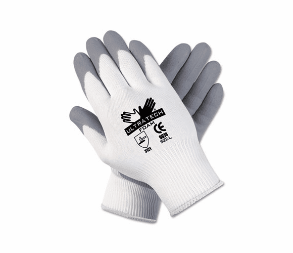 CRW9674M Ultra Tech Foam Seamless Nylon Knit Gloves, Medium, White/Gray By MCR SAFETY