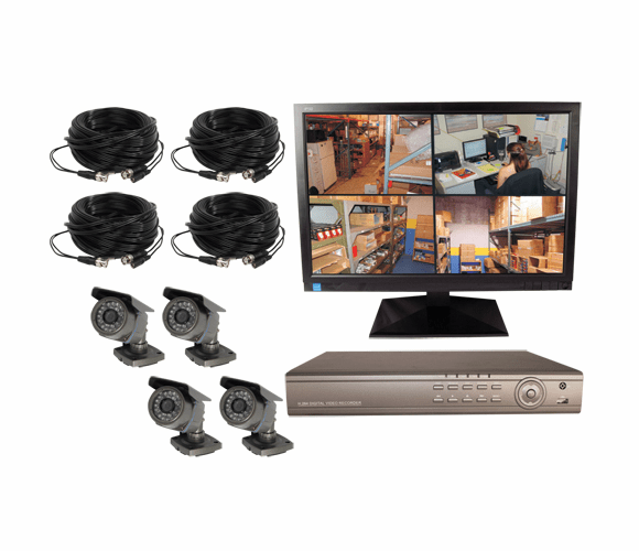 CS-4-M 4CH DVR COMPLETE SYSTEM, 500GB HD, 4 WIRED CAMERAS, WITH MONITOR By Armor