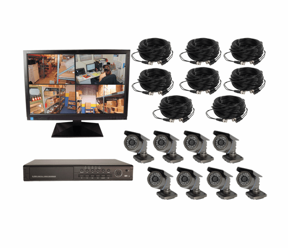 CS-8-M 8CH DVR COMPLETE SYSTEM, 500GB HD, 8 WIRED CAMERAS WITH MONITOR By Armor