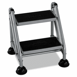 CSC11824GGB1 Rolling Commercial Step Stool, 2-Step, 19 7/10 Spread, Platinum/Black By COSCO