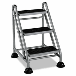 CSC11834GGB1 Rolling Commercial Step Stool, 3-Step, 26 3/5 Spread, Platinum/Black By COSCO