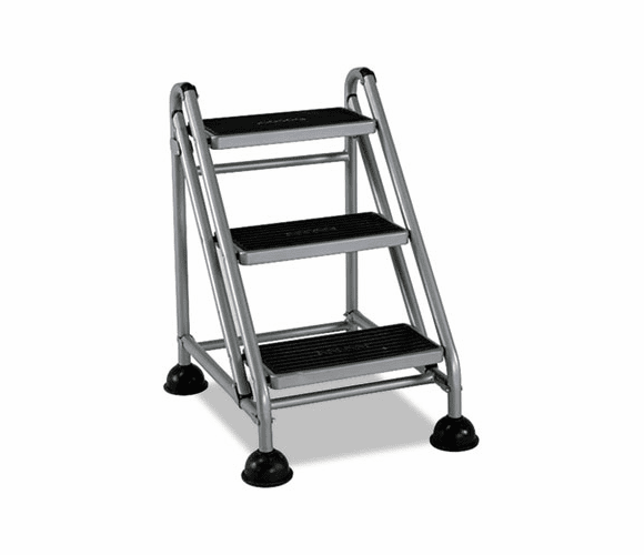 CSC11834GGB1 Rolling Commercial Step Stool, 3-Step, 26 3/5 Spread, Platinum/Black By COSCO