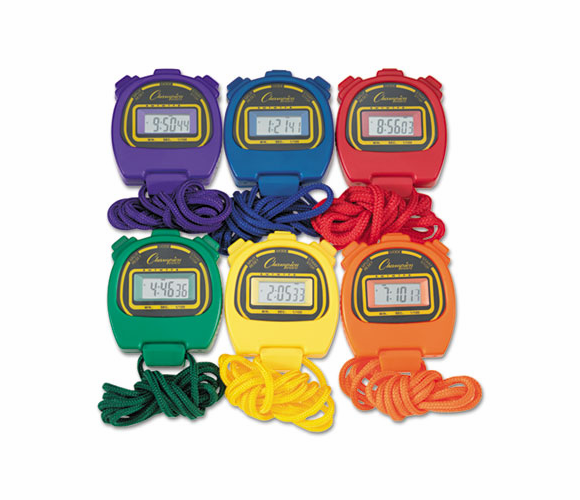 CSI910SET Water-Resistant Stopwatches, 1/100 Second, Assorted Colors, 6/Set By CHAMPION SPORT