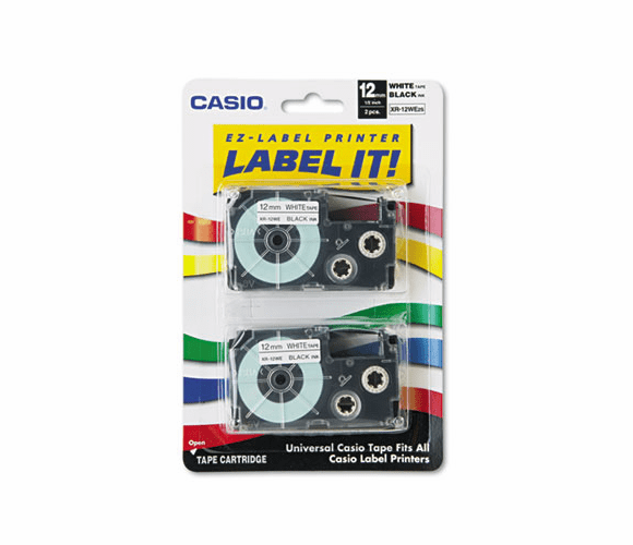 CSOXR12WE2S Tape Cassettes for KL Label Makers, 12mm x 26ft, Black on White, 2/Pack By CASIO, INC.
