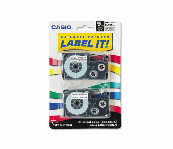 CSOXR9WE2S Tape Cassettes for KL Label Makers, 9mm x 26ft, Black on White, 2/Pack By CASIO, INC.