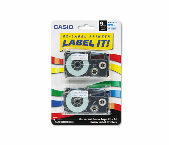 CSOXR9WEB2S Tape Cassettes for KL Label Makers, 9mm x 26ft, Blue on White, 2/Pack By CASIO, INC.
