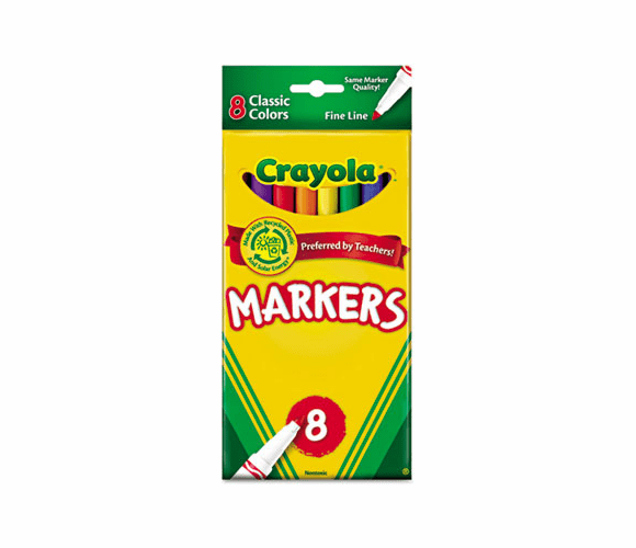 CYO587709 Non-Washable Markers, Fine Point, Classic Colors, 8/Set By BINNEY & SMITH / CRAYOLA