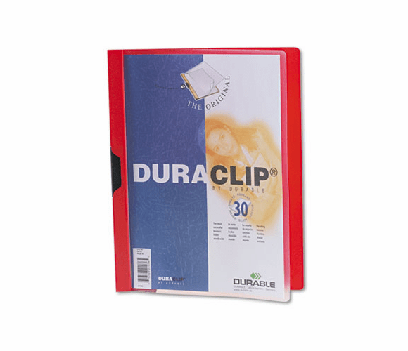 DBL220303 Vinyl DuraClip Report Cover w/Clip, Letter, Holds 30 Pages, Clear/Red By DURABLE OFFICE PRODUCTS CORP.