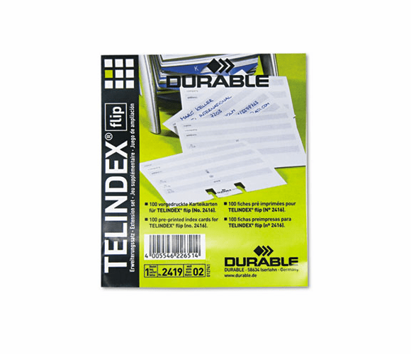 DBL241902 TELINDEX Flip Address Card Refills, 4 1/8 x 2 7/8 Cards, Gray/White, 100/Pack By DURABLE OFFICE PRODUCTS CORP.