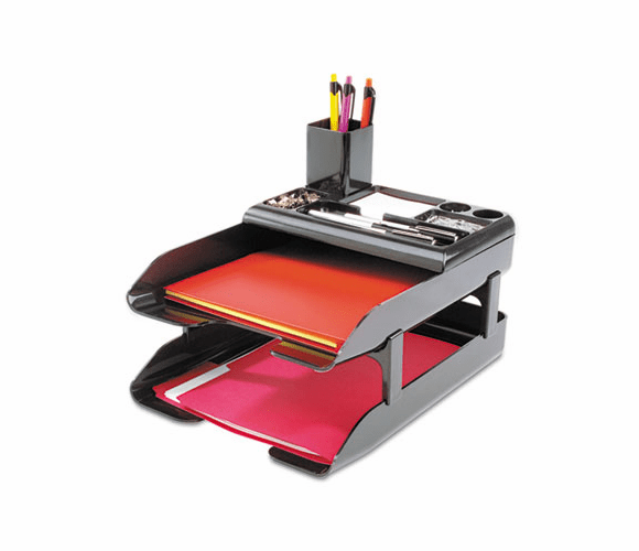 DEF583004 Corporate Desk Tray Set, Two Tier, Plastic, Metallic Black By DEFLECTO CORPORATION