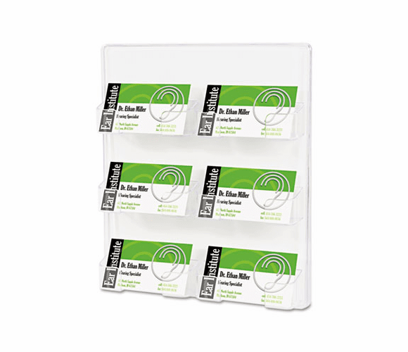 DEF70601 Six-Pocket Wall Mount Business Card Holder, 8 3/8 x 1 1/2 x 9 3/4, Clear By DEFLECTO CORPORATION